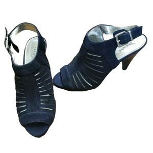 Alfani Primere Slingback Heeled Sandals, Black Suede, Cage Heels, Size 5.5 Shoes